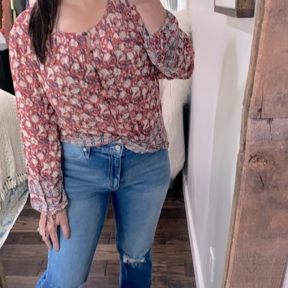 Lucky Brand red floral top size large - Picture 2 of 9